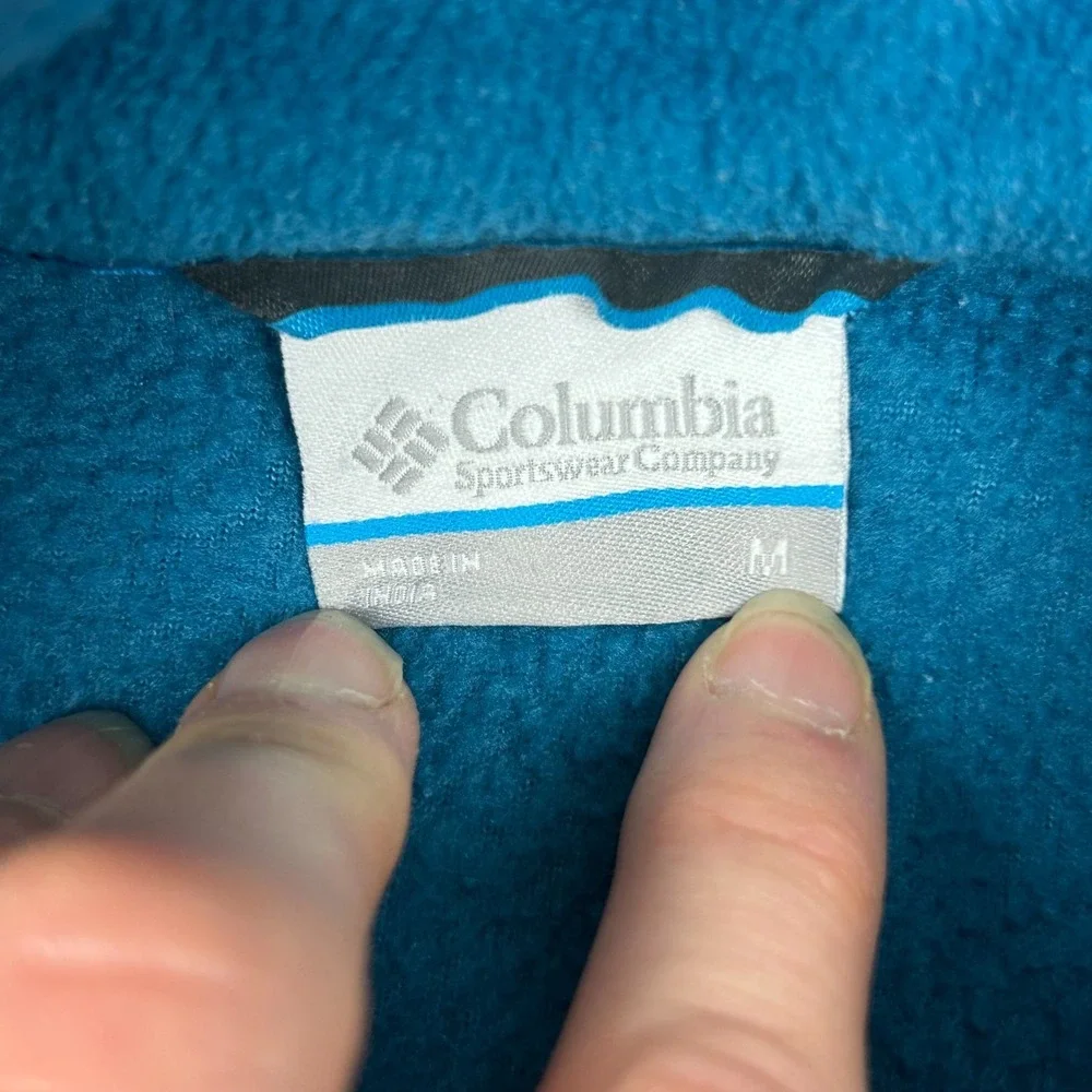 Columbia Mountain Fleece Jacket Mens Medium Blue Logo Mock Neck Full Zip Winter